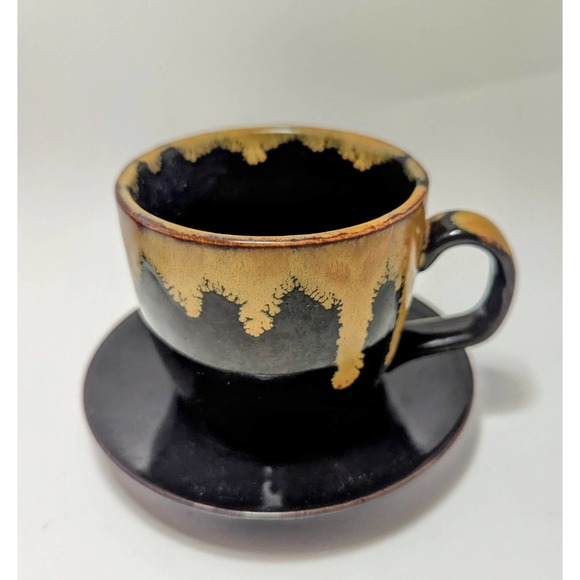 Vintage Drip Glaze Espresso Coffee Cup and Saucer Unmarked - Picture 2 of 5